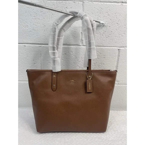 COACH F58846 CITY ZIP TOTE IN CROSSGRAIN LEATHER Camel/Brown Gold Hardware Bag - Picture 2 of 8